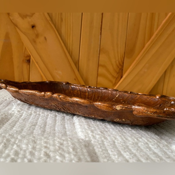 Vintage Resin Faux Wood Carved Floral Dish - Picture 8 of 10